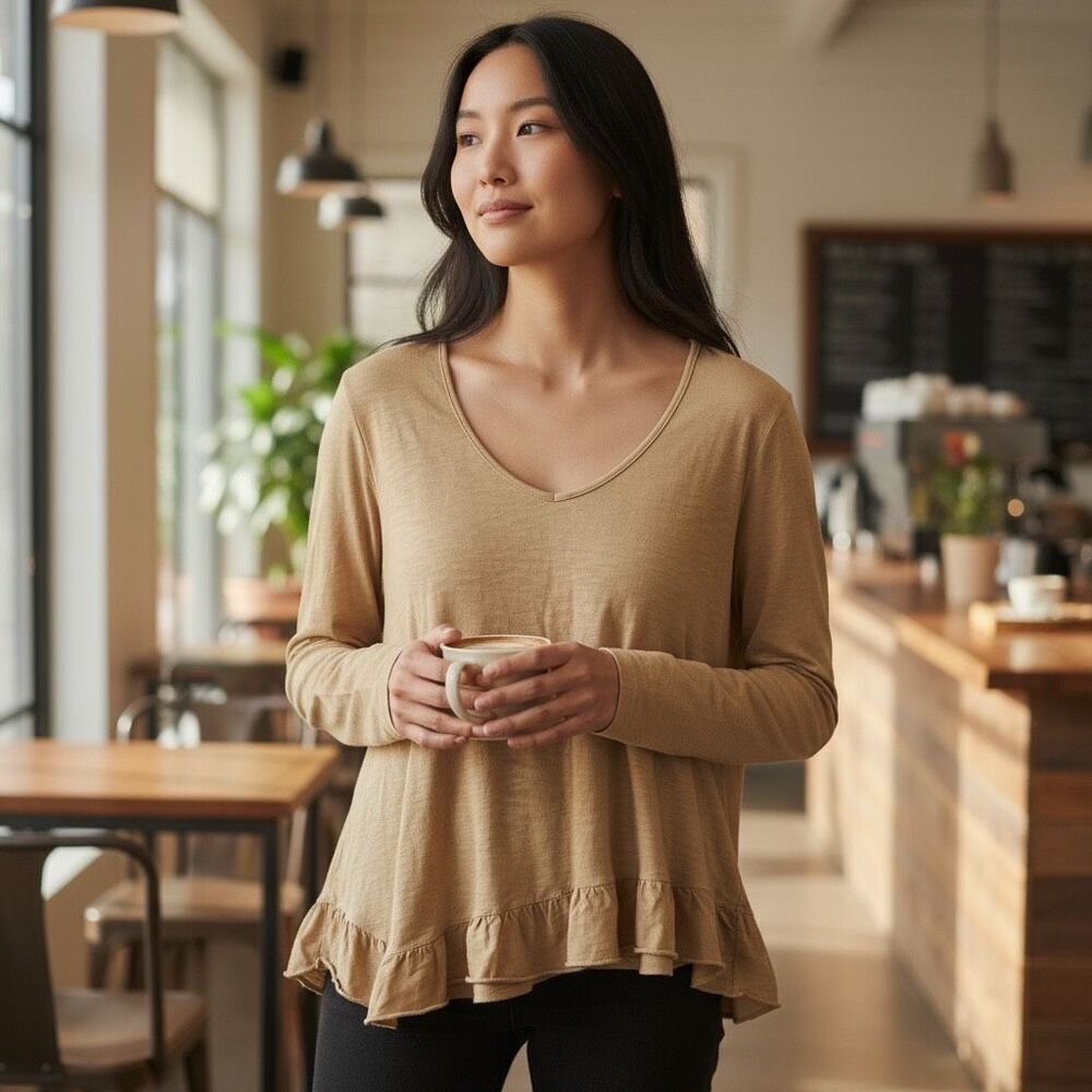 Dylan Yellow Soft Slub Long Sleeve V-Neck Tee Small